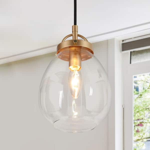 Zevni 1-Light Dark Gold Kitchen Pendant Light, Modern Hanging Light with Oval Clear Glass Shade for Dining Room
