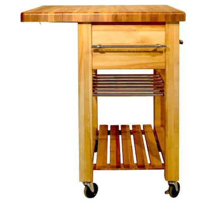 Natural Wood Kitchen Cart with Wine Rack
