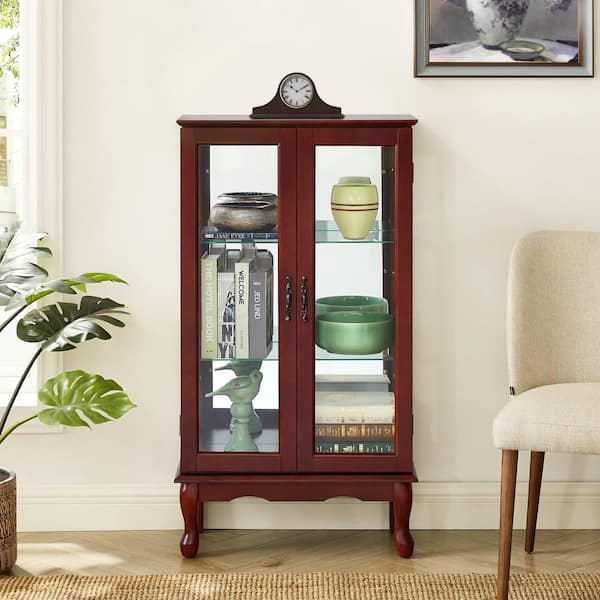 Curio Cherry Cabinet Lighted Curio Diapaly Cabinet with Adjustable