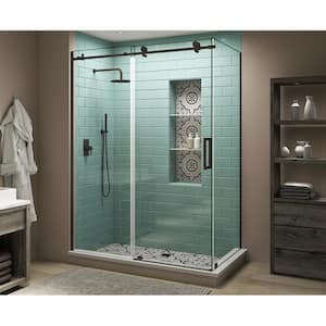 Coraline XL 44 in. - 48 in. x 32 in. x 80 in. Frameless Corner Sliding Shower Enclosure Clear Glass in Bronze Right