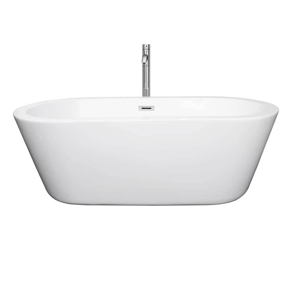 Mermaid 67'' White Acrylic Freestanding Soaking Bathtub with Chrome Faucet