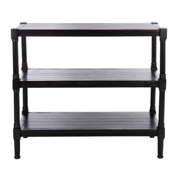 SAFAVIEH Rafiki 13.75 in. Black Rectangle Wood Console Table with Shelf