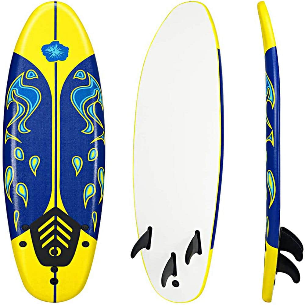 Tidoin 6 ft. Yellow and Blue Polypropylene Surfboard with Removable Fins  Beginner Board HG-YDW1-7489 - The Home Depot