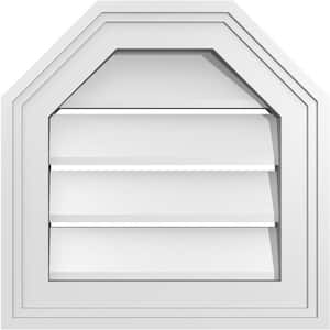 14 in. x 14 in. Octagonal Top Surface Mount PVC Gable Vent: Functional with Brickmould Frame