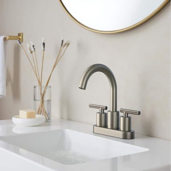 4 in. Centerset Double Handle Bathroom Faucet with Pop-Up Drain Included in Brushed Nickel
