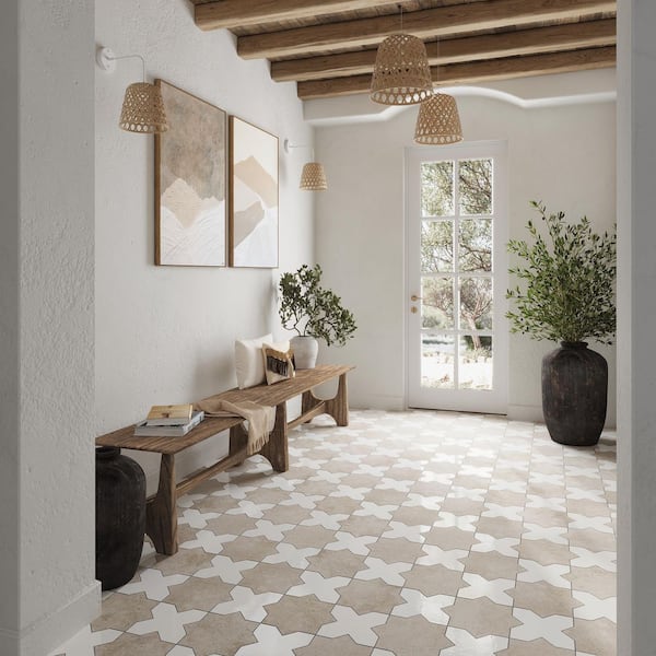 Terralis 6 in. x 6 in. Matte Light Ash Beige Porcelain Star Wall and Floor Tile (4.2 sq. ft./case)-16 Pack
