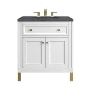 Chicago 30.0 in. W x 23.5 in. D x 34 in. H Bathroom Vanity in Glossy White with Charcoal Soapstone Quartz Top
