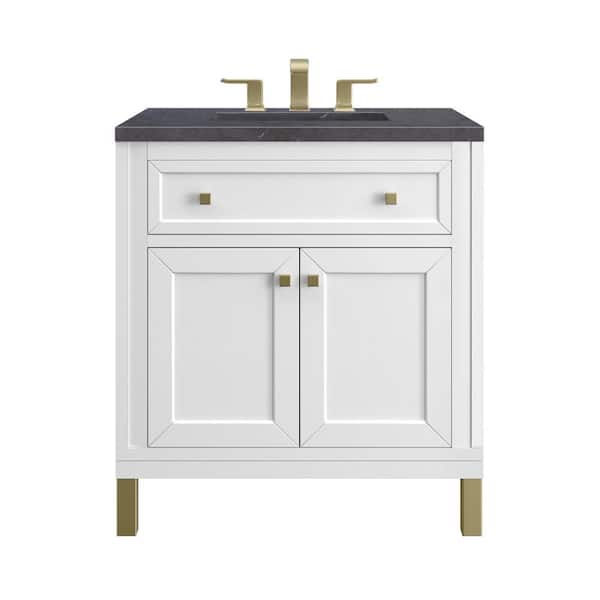 James Martin Vanities Chicago 30.0 in. W x 23.5 in. D x 34 in. H Bathroom Vanity in Glossy White with Charcoal Soapstone Quartz Top