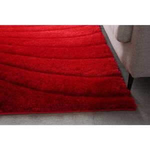 "3D Shaggy" Red Swirl 2 ft. x 3 ft. Polyester Area Rug