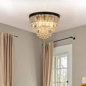 19.7 in. 6-Light Black Flush Mount Ceiling Light Fixture with Crystal Shade and No Bulbs Included
