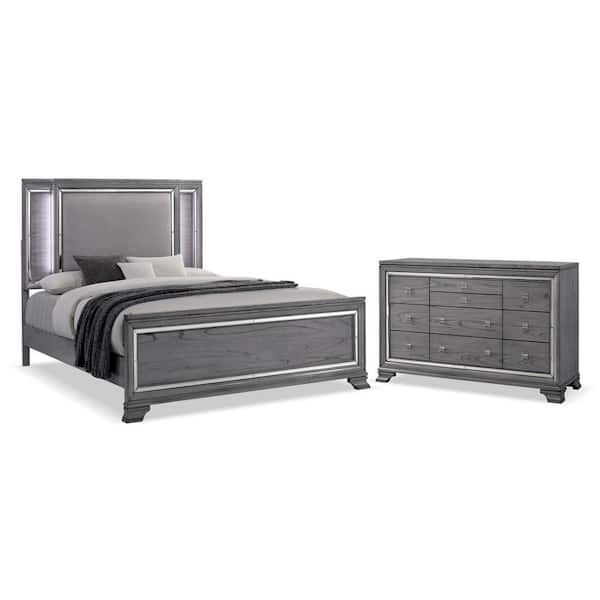 Furniture of America Tannon 2-Piece Light Gray California King Wood Bedroom Set, Bed and Dresser