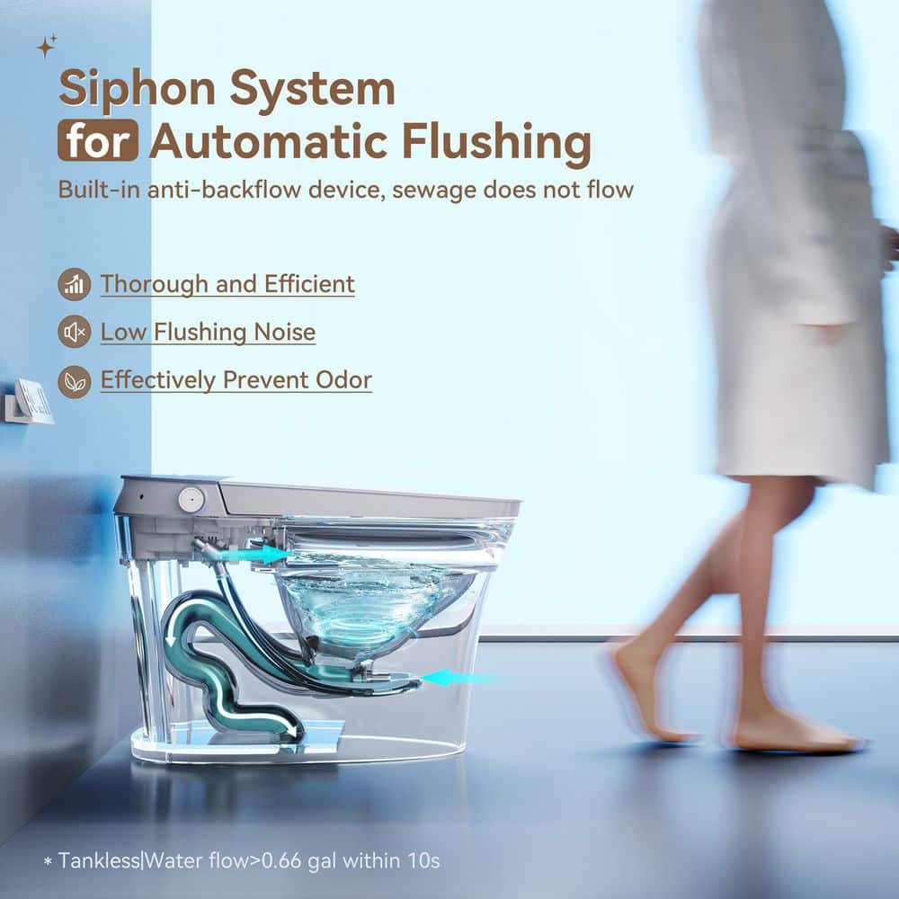 White Ceramic Smart Bidet Toilet with LED Display and Heated Seat