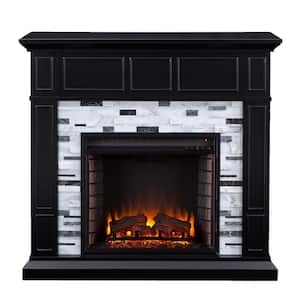 Etta Marble 46 in. Electric Fireplace in Black with White and Gray