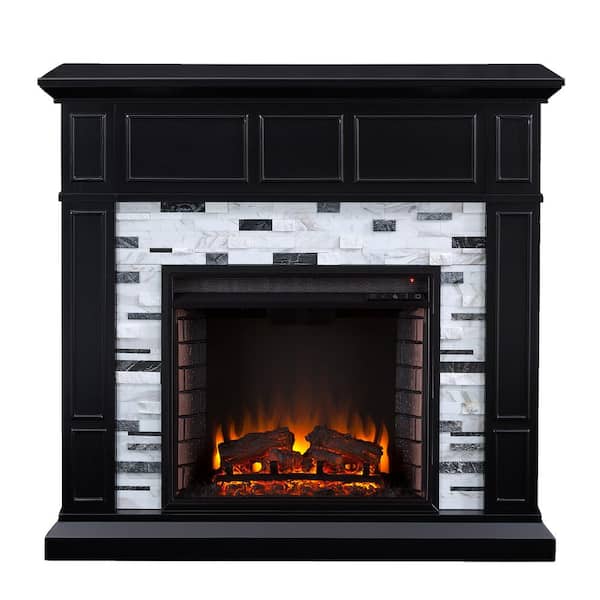 Southern Enterprises Etta Marble 46 in. Electric Fireplace in Black with White and Gray