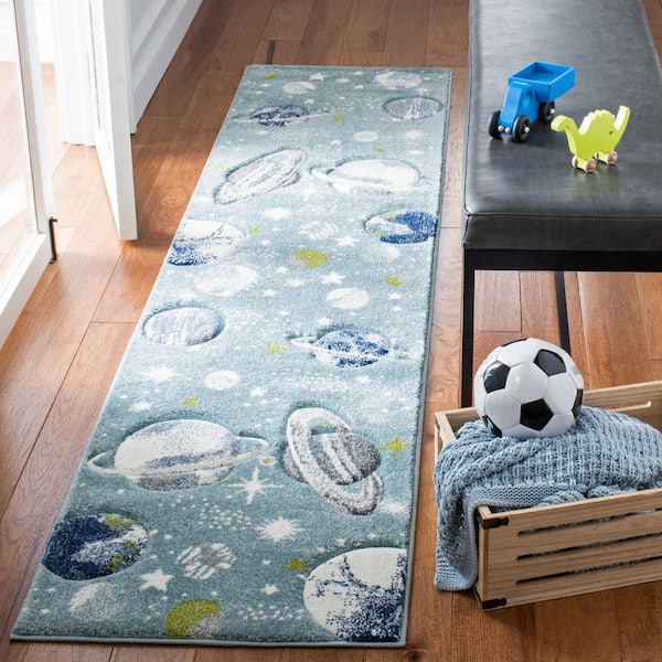 Carousel Kids 2 ft. x 10 ft. Teal/Ivory Galaxy Runner Rug