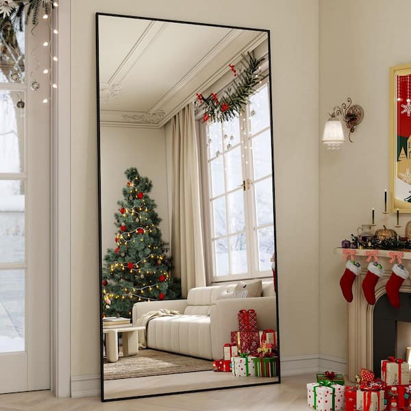 XRAMFY 26 in. W x 71 in. H Rectangular Classic Black Aluminum Alloy Framed Full Length Mirror Standing Floor Mirror