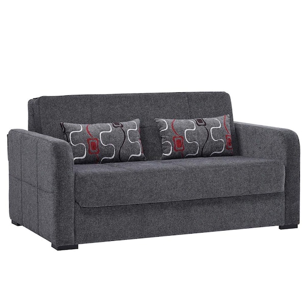 Ottomanson Fashion Collection Convertible 65 in. Grey Chenille 2-Seater Loveseat with Storage