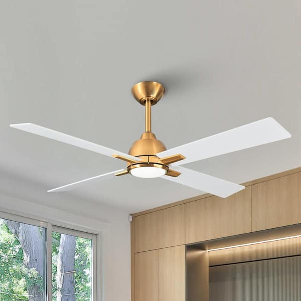48 in. Indoor Integrated LED Gold Ceiling Fan with Light, 6 Speed Remote Control and 4 Matte White Blades