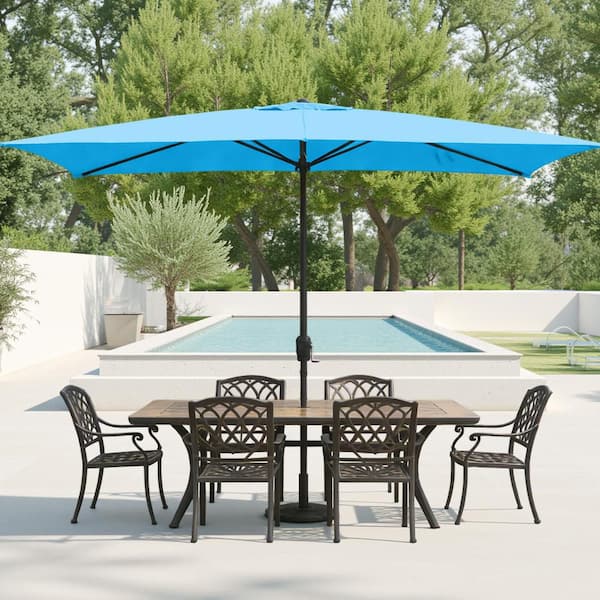 10 ft. x 6.5 ft. Steel Crank Rectangle Market Patio Umbrella in Aqua