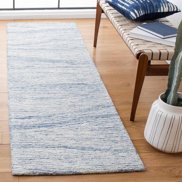 Metro Blue/Ivory 2 ft. x 10 ft. Abstract Waves Runner Rug