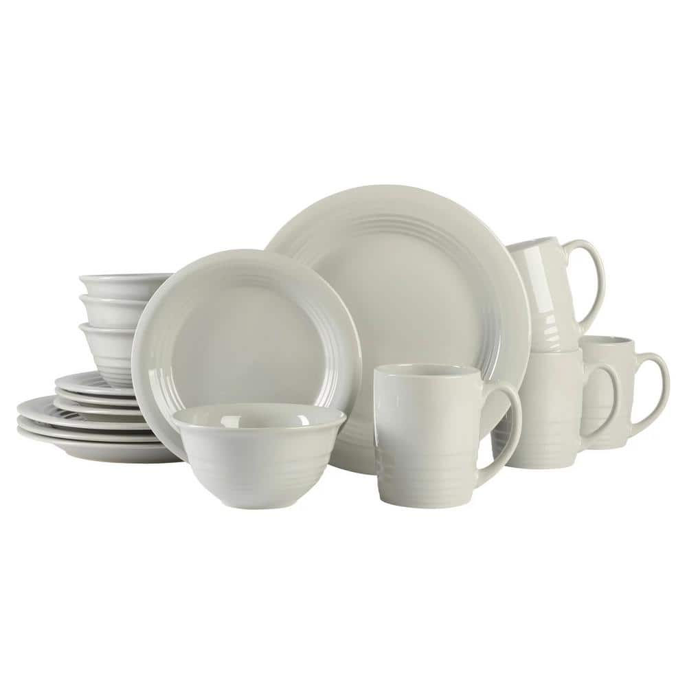 MARTHA STEWART EVERYDAY 16-Piece Warm Grey Round Stoneware Dinnerware ...