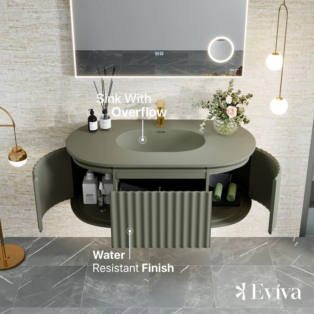 Eviva Haven 39" Green Wall-Mounted Bathroom Vanity with Solid Surface Top
