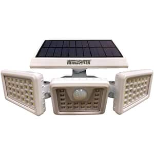 White Solar Powered Motion Activated Outdoor LED Area Spotlight with Daylight Sensor and 3 Adjustable Lamps