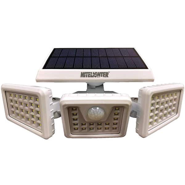 Nitelighter White Solar Powered Motion Activated Outdoor LED Area Spotlight with Daylight Sensor and 3 Adjustable Lamps