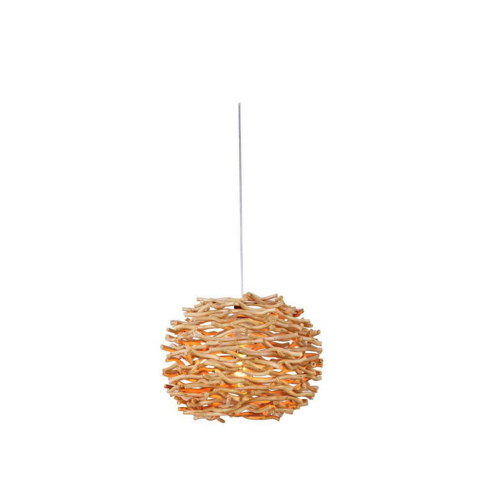 Natural Wood Swag Pendant Light with Glass Shade