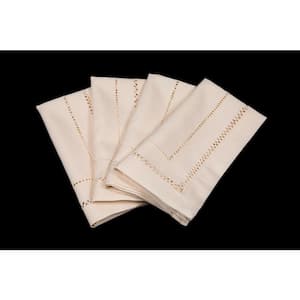 20 in. x 20 in. Handmade Double Hemstitch Easy Care Napkin in Ivory (4-Set)
