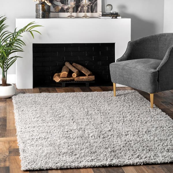 Kara Solid Shag Gray 5 ft. x 8 ft. Area Rug