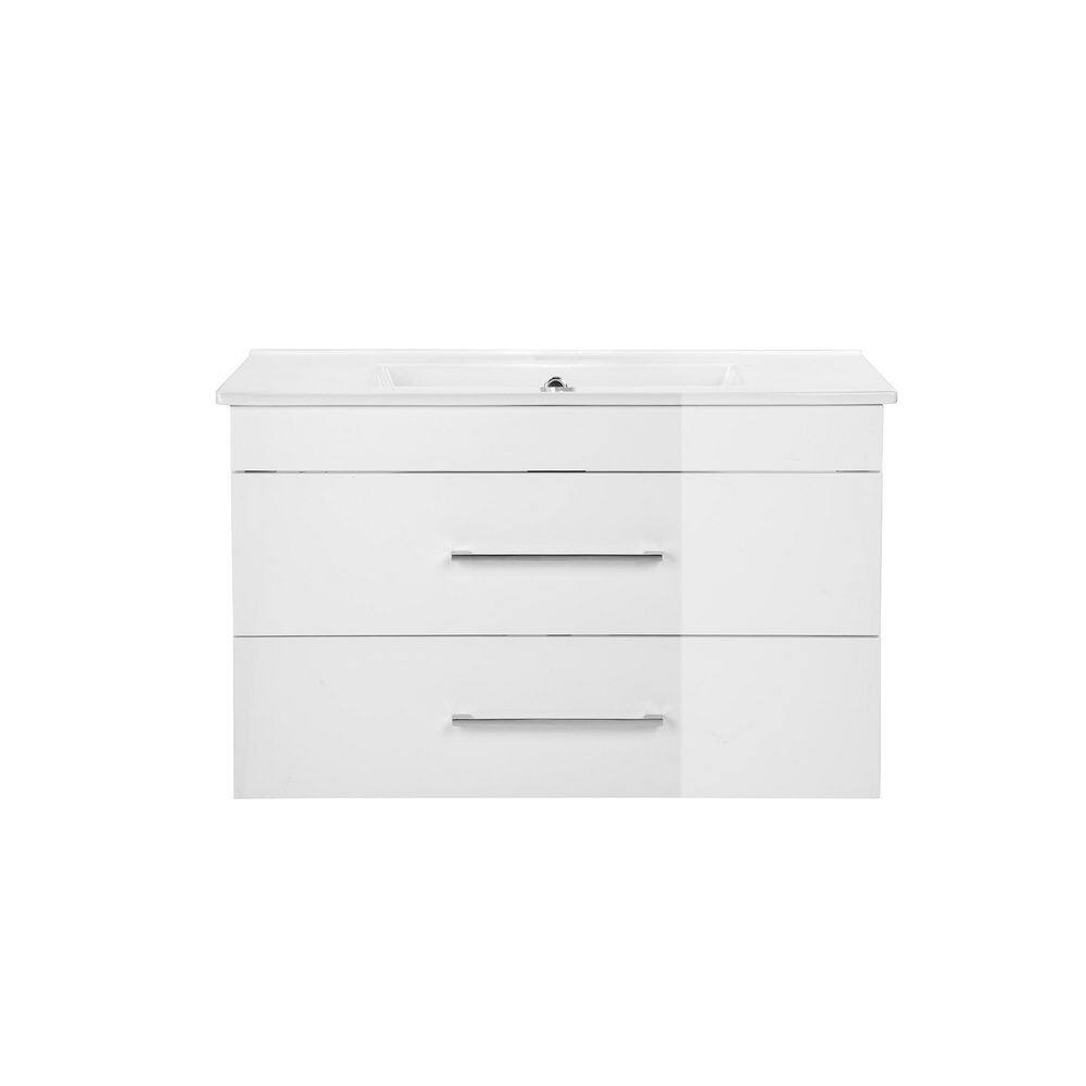 32 in. Wall-Mounted Glossy White Bath Vanity with White Ceramic Top Unassembled price history on PriceWatchPro