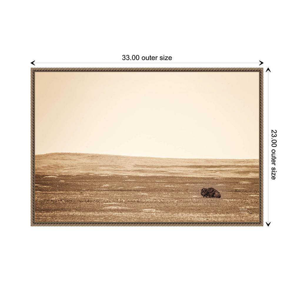 33" x 23" Sepia Bison Landscape Framed Canvas Wall Art