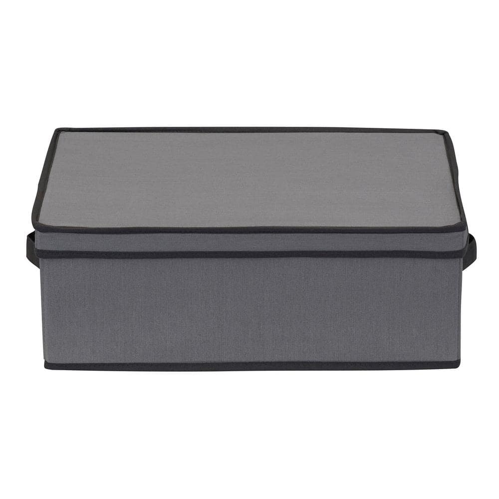Gray Fabric Stackable Lidded Storage Box with Window