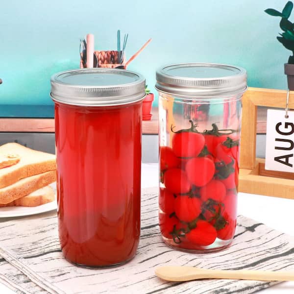 6-Pieces Wide Mouth Glass Mason Jars Set with Airtight Lids Bands for Food Storage Canning Pickling Fermenting