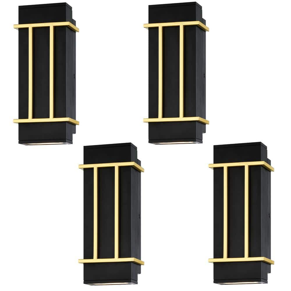 Pia Ricco 2-Light Matte Black Integrated LED Fixture Outdoor Wall Lantern Sconce with Frosted Glass Shade (4-Pack)