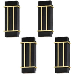 2-Light Matte Black Integrated LED Fixture Outdoor Wall Lantern Sconce with Frosted Glass Shade (4-Pack)