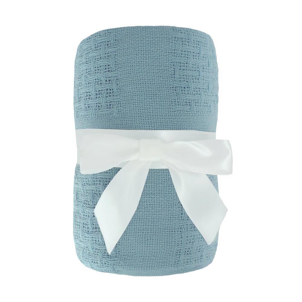 Blue Organic Cotton Waffle Weave Throw Blanket