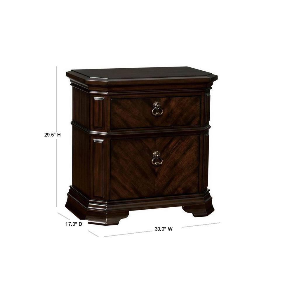 Calliope Classic Espresso 3-Drawer Nightstand with Antique Pulls