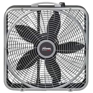 20 in. 3 Speeds Box Fan in Gray with Weather-Shield Design for Window Use, Energy Efficent, Carry Handle, Steel Body