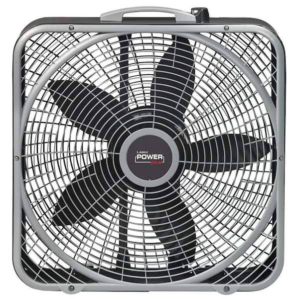 Lasko 20 in. 3 Speeds Box Fan in Gray with Weather-Shield Design for Window Use, Energy Efficent, Carry Handle, Steel Body