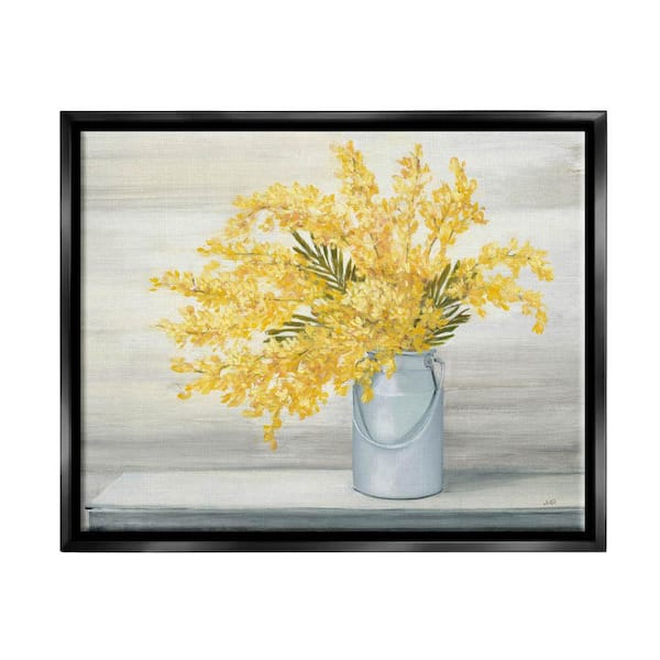 The Stupell Home Decor Collection Golden Fall Floral Bouquet in Country Milk Tin by Julia Purinton Floater Frame Nature Wall Art Print 17 in. x 21 in.