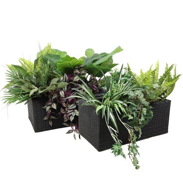 Sunnydaze Black Sunnydaze 2-Section Rectangle Polypropylene Indoor Plastic Planters - (Set of 2)