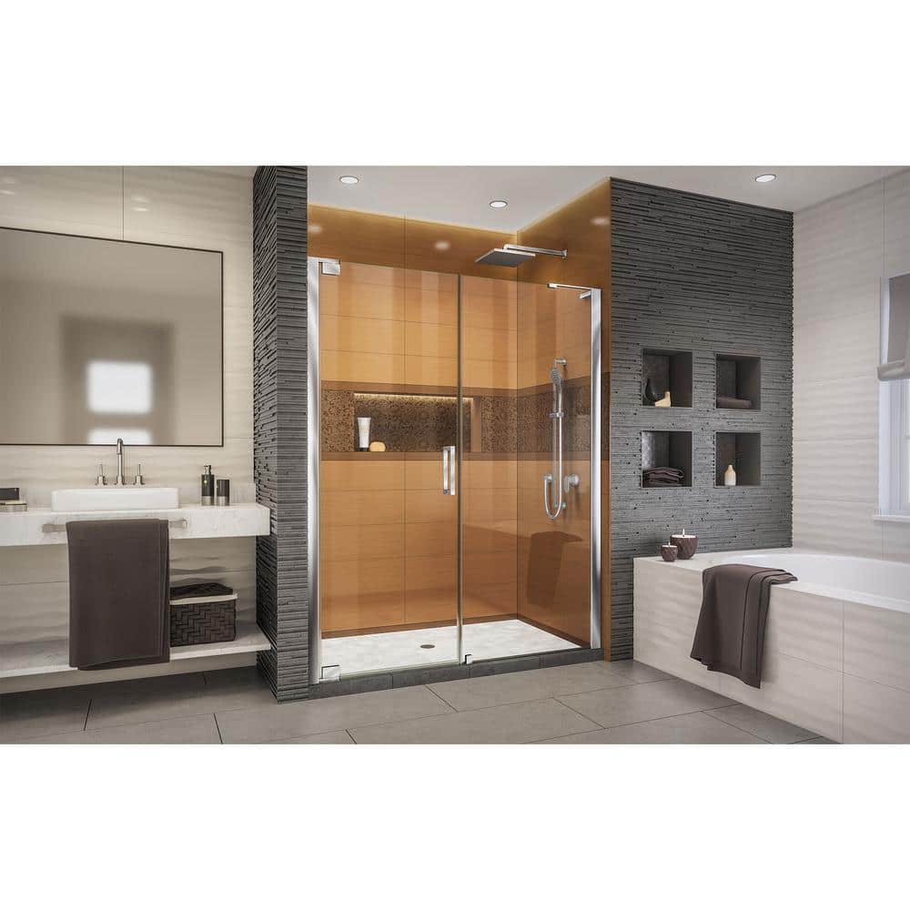 Elegance-LS 58.5" Frameless Clear Glass Pivot Shower Door with Black Hardware