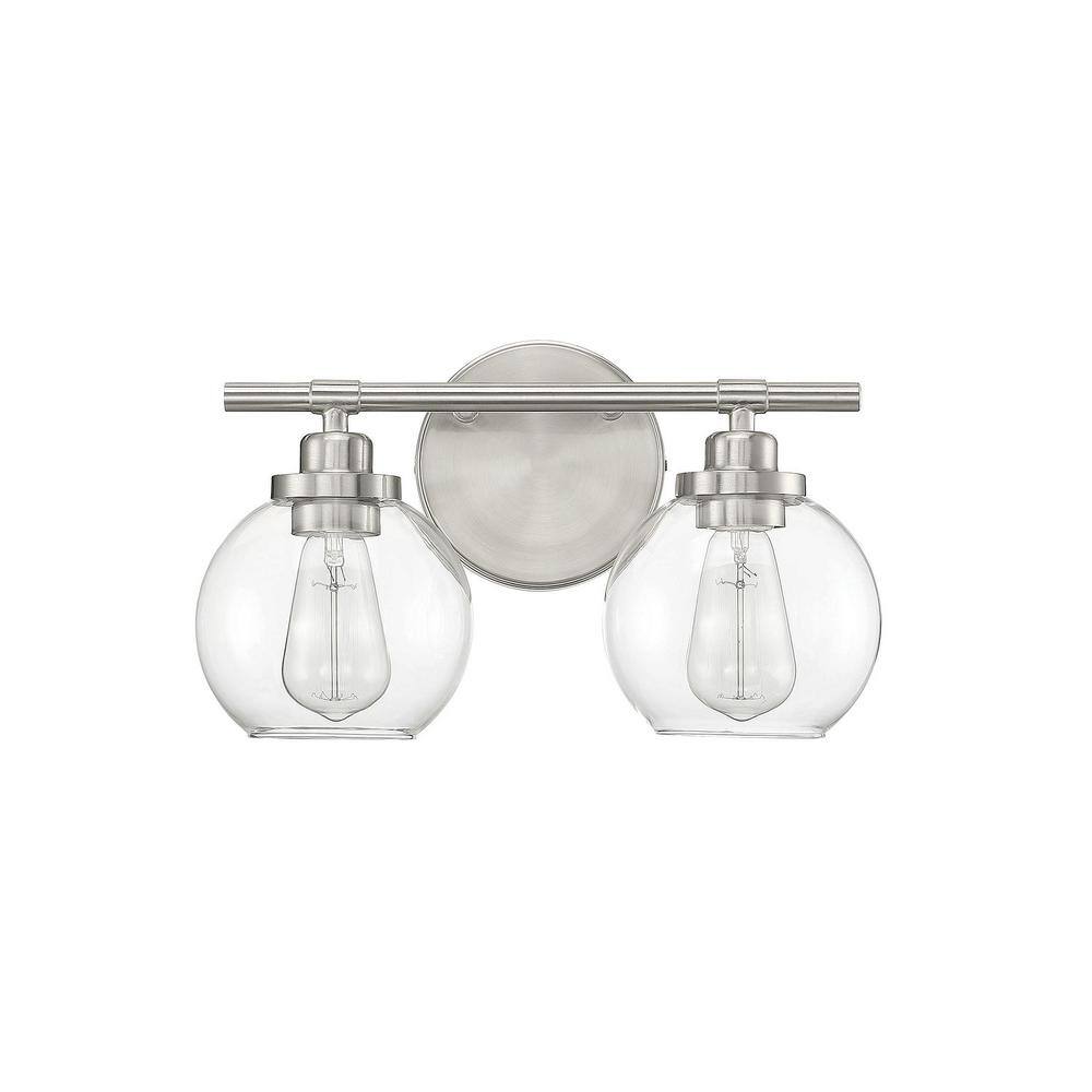Carson Satin Nickel 2-Light Vanity with Clear Glass Shades