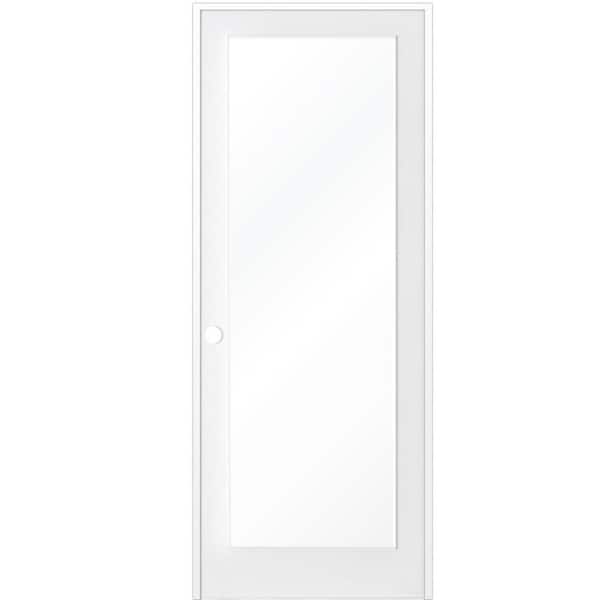 Krosswood Doors 32 in. x 96 in. 1-Lite Clear Solid Hybrid Core MDF Primed Right-Hand Single Prehung Interior Door