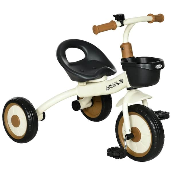 Huluwat White 10 in. Kids Tricycle with Adjustable Seat Basket Bell for 2 Year to 5 Year Old S 128353 The Home Depot