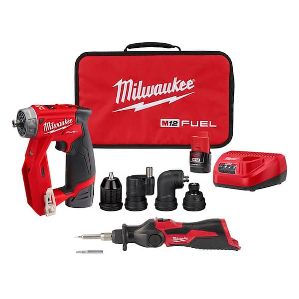 Milwaukee M12 FUEL 12V Lithium-Ion Brushless Cordless 4-in-1 Installation 3/8 in. Drill Driver Kit with M12 Soldering Iron