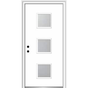 Aveline 30 in. x 80 in. Right-Hand Inswing 3-Lite Frosted Glass Primed Fiberglass Prehung Front Door on 4-9/16 in. Frame
