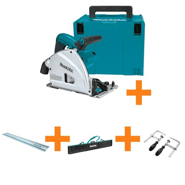 Makita 6-1/2" Plunge Circular Saw, with Stackable Tool Case with bonus 55"  Guide Rail, Premium Guide Rail Bag for 55"  Clamps SP6000J85E07023 The  Home Depot